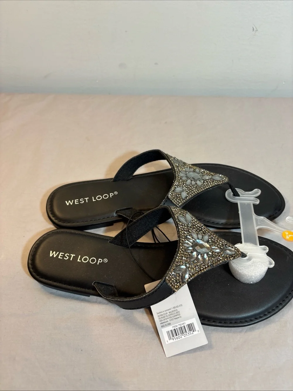west loop black jeweled thong sandals